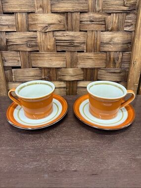 Set Of 2 Like New Vintage Premiere Dura Stone Cups and Saucers Melba Japan
